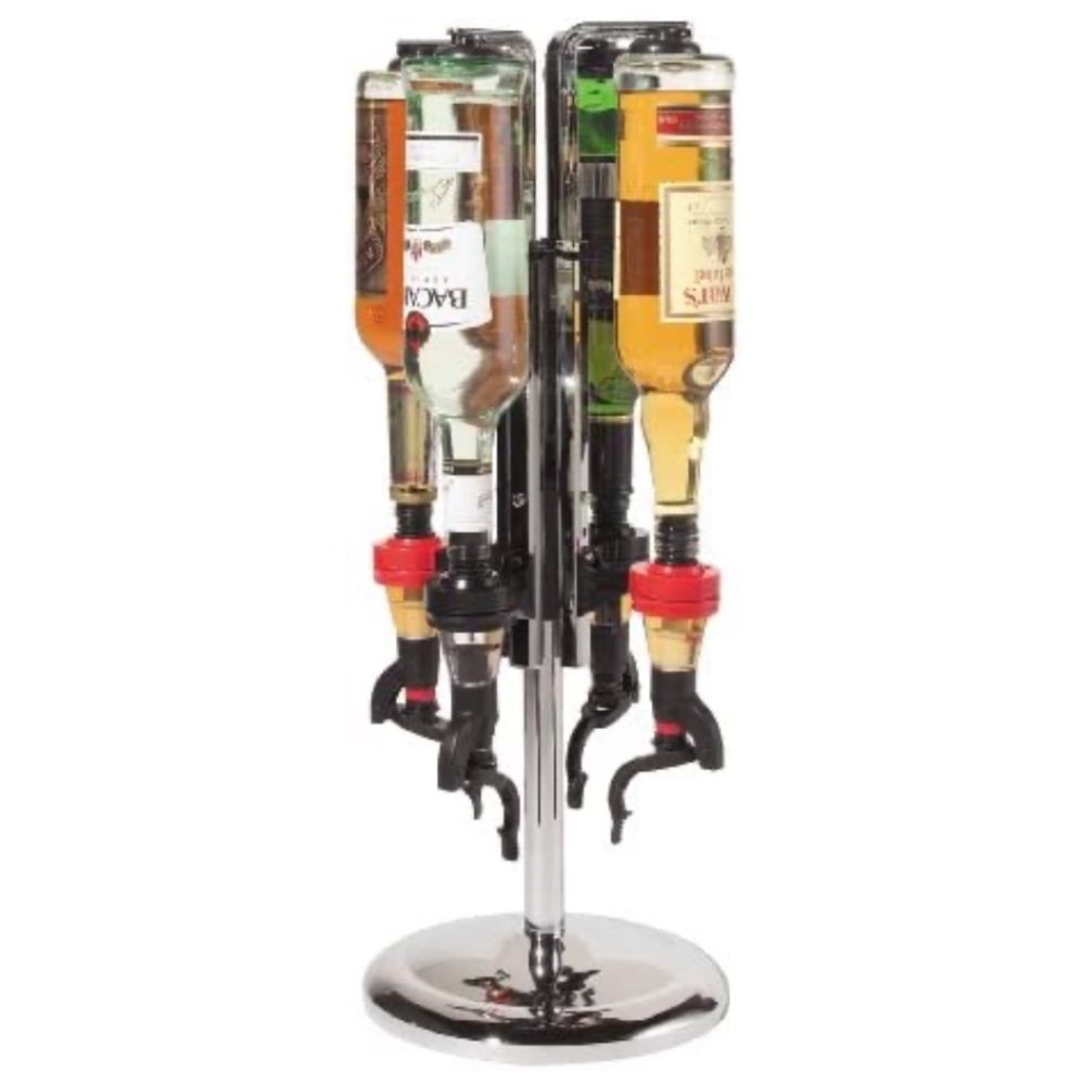 Oggi Professional 4-Bottle Revolving Stainless Steel Liquor Dispenser NWT